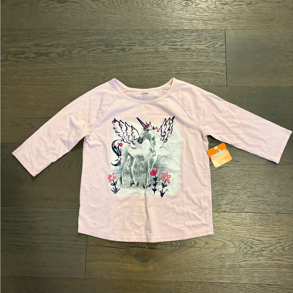 Gymboree girls pink unicorn long sleeve top sz 10/12 NWT